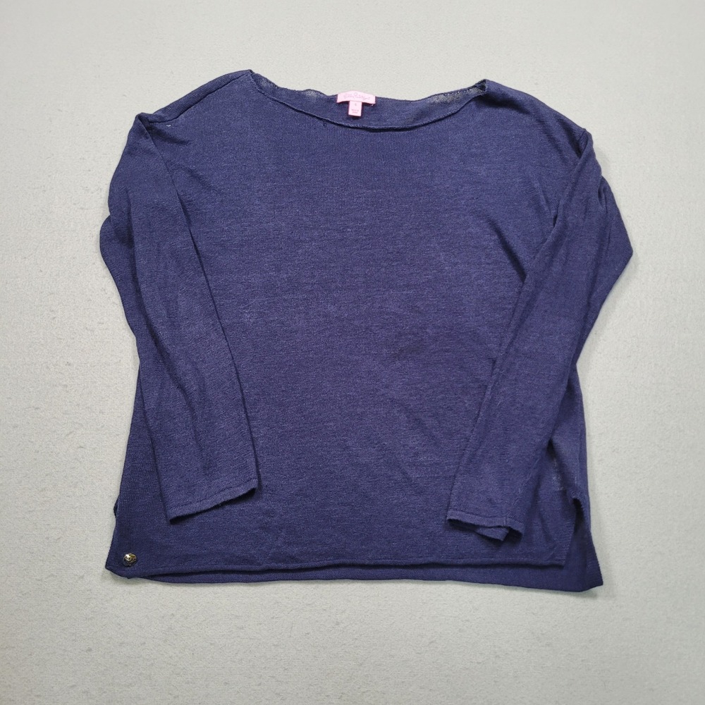 Lilly Pulitzer Womens‎ Navy Blue Linen Knit Long Sleeve Sweater Size S 23604